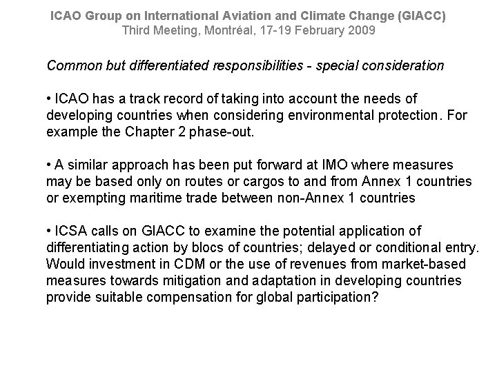 ICAO Group on International Aviation and Climate Change (GIACC) Third Meeting, Montréal, 17 -19