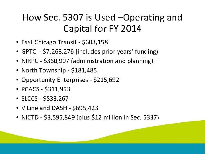 How Sec. 5307 is Used –Operating and Capital for FY 2014 • • •