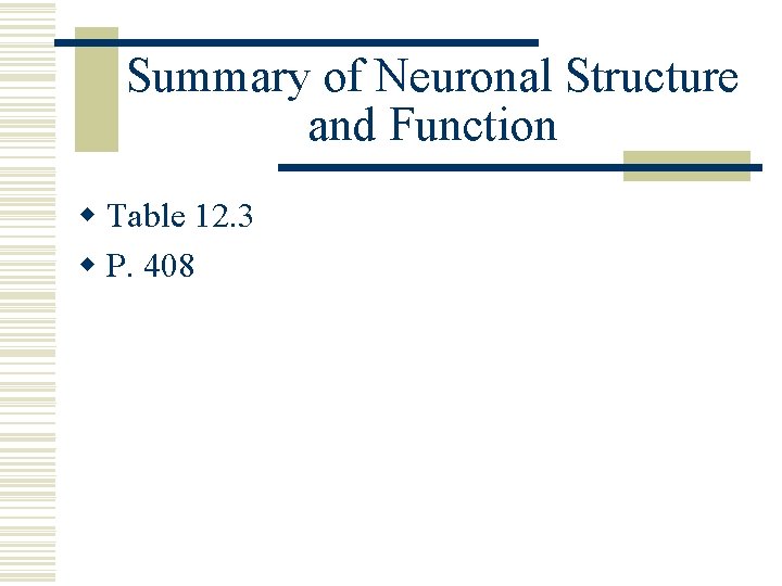 Summary of Neuronal Structure and Function w Table 12. 3 w P. 408 