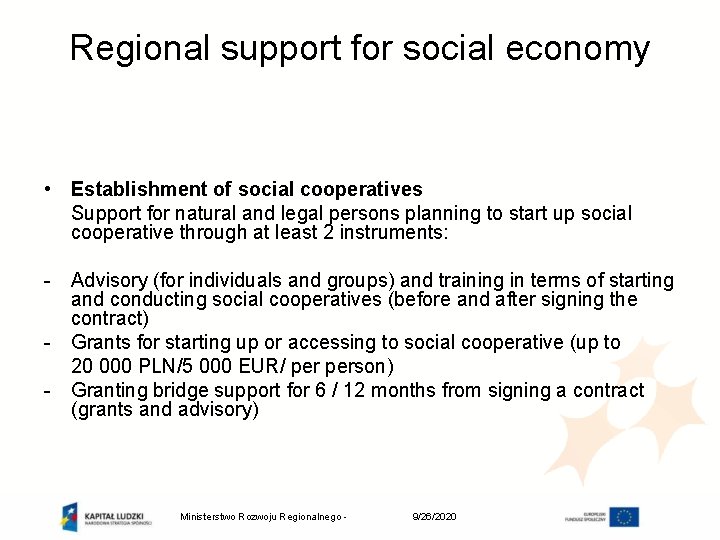 ESF support for the social economy development in
