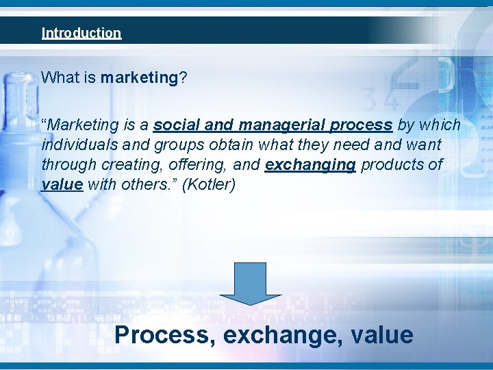 Introduction What is marketing? “Marketing is a social and managerial process by which individuals Introduction What is marketing? “Marketing is a social and managerial process by which individuals