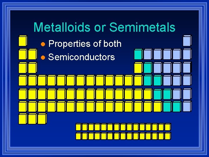 Metalloids or Semimetals Properties of both l Semiconductors l 