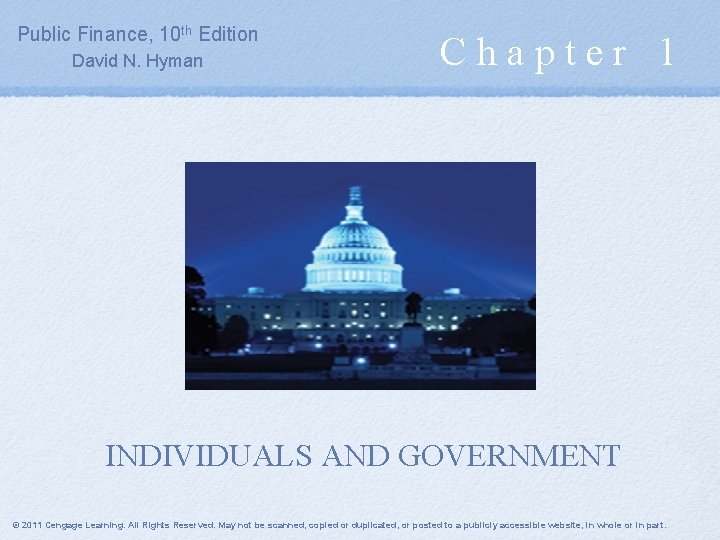 Public Finance, 10 th Edition David N. Hyman Chapter 1 INDIVIDUALS AND GOVERNMENT ©
