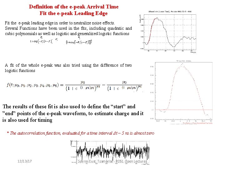 Definition of the e-peak Arrival Time Fit the e-peak Leading Edge Fit the e-peak