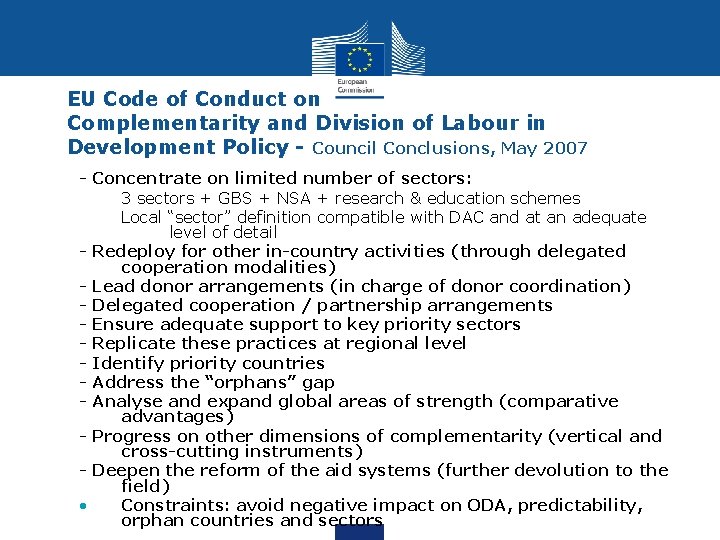 EU Code of Conduct on Complementarity and Division of Labour in Development Policy -