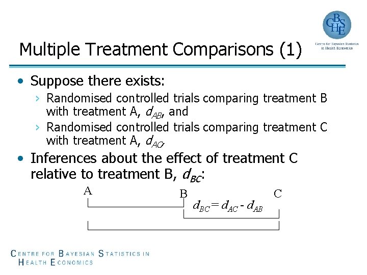 Multiple Treatment Comparisons (1) • Suppose there exists: › Randomised controlled trials comparing treatment