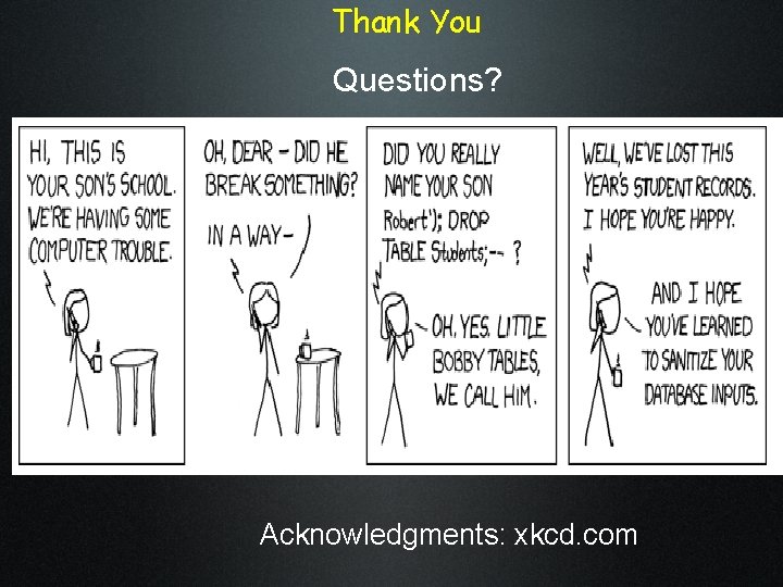 Thank You Questions? Acknowledgments: xkcd. com Thank You Questions? Acknowledgments: xkcd. com