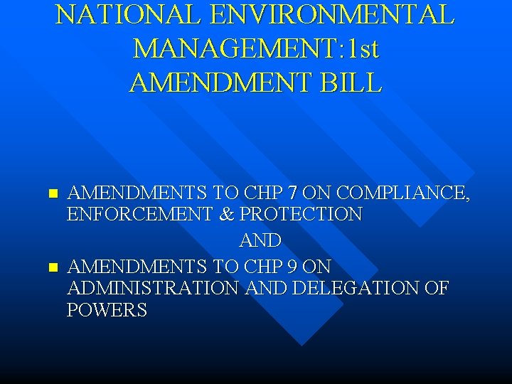NATIONAL ENVIRONMENTAL MANAGEMENT: 1 st AMENDMENT BILL n n AMENDMENTS TO CHP 7 ON