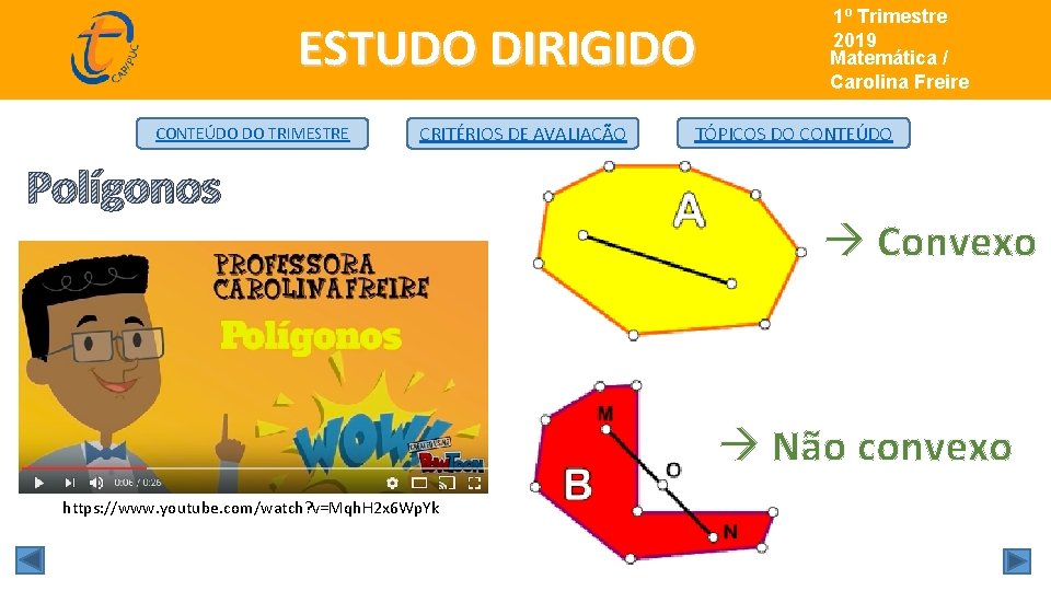 ESTUDO DIRIGIDO CONTEÚDO DO TRIMESTRE CRITÉRIOS DE AVALIAÇÃO Polígonos 1º Trimestre de 2019 Matemática/