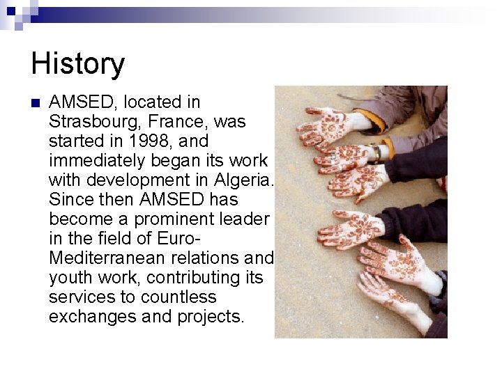 History n AMSED, located in Strasbourg, France, was started in 1998, and immediately began