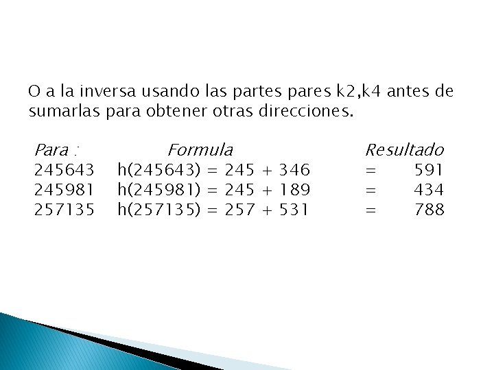 O a la inversa usando las partes pares k 2, k 4 antes de