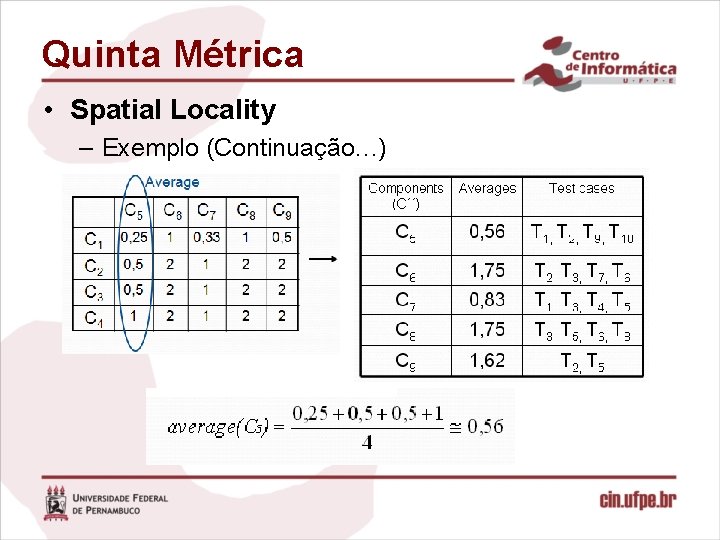 Quinta Métrica • Spatial Locality – Exemplo (Continuação…) 