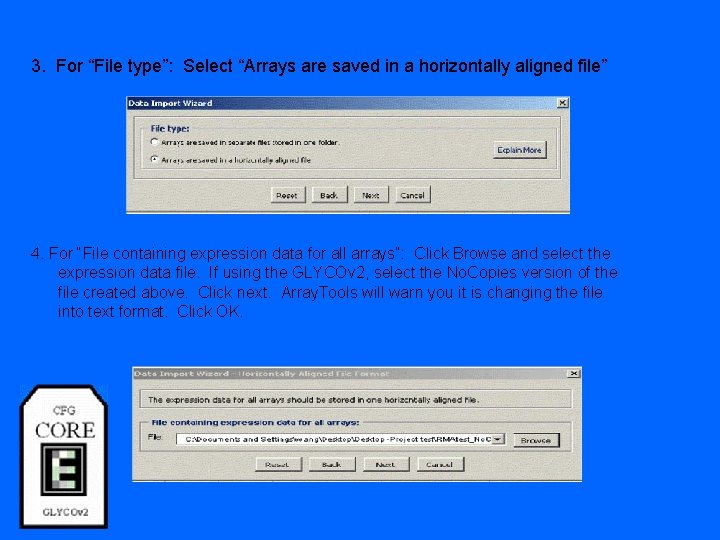 3. For “File type”: Select “Arrays are saved in a horizontally aligned file” 4.