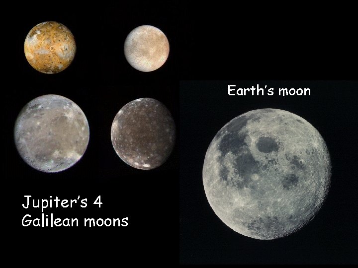 Earth’s moon Jupiter’s 4 Galilean moons Earth’s moon Jupiter’s 4 Galilean moons