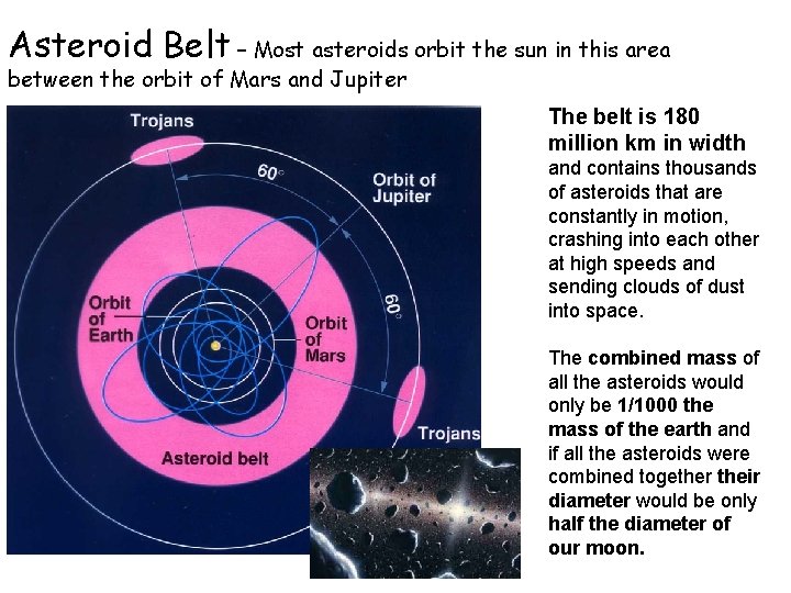 Asteroid Belt – Most asteroids orbit the sun in this area between the orbit Asteroid Belt – Most asteroids orbit the sun in this area between the orbit