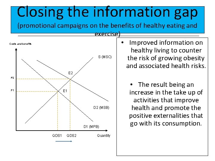 Closing the information gap (promotional campaigns on the benefits of healthy eating and exercise) Closing the information gap (promotional campaigns on the benefits of healthy eating and exercise)