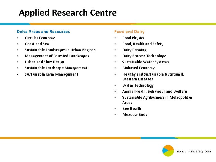 Applied Research Centre Delta Areas and Resources • • Circular Economy Coast and Sea