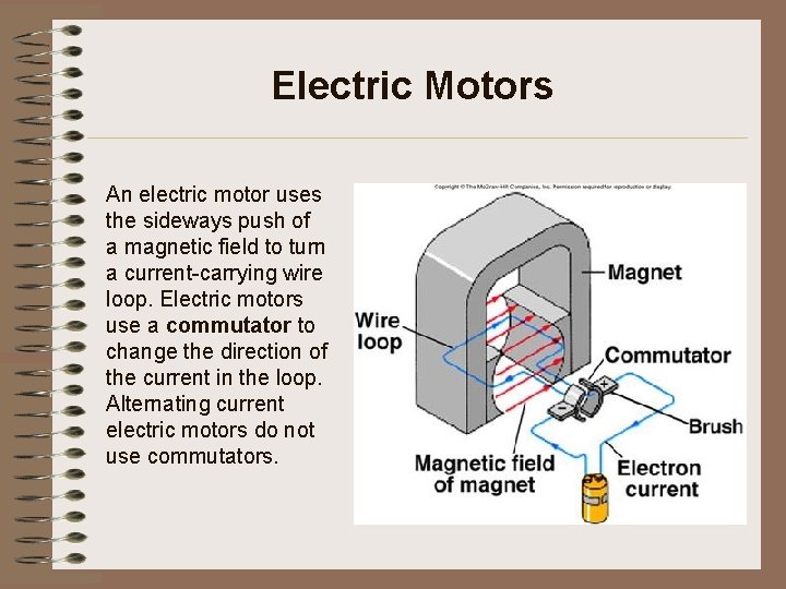 Electric Motors An electric motor uses the sideways push of a magnetic field to