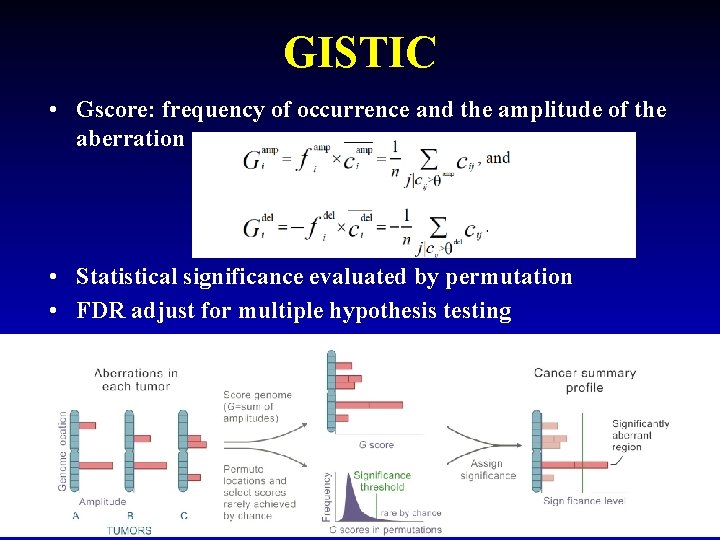 GISTIC • Gscore: frequency of occurrence and the amplitude of the aberration • Statistical