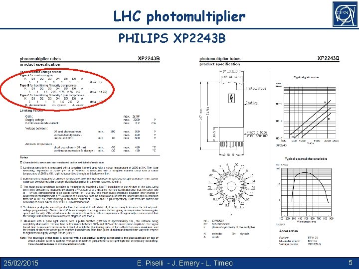 LHC photomultiplier PHILIPS XP 2243 B 25/02/2015 E. Piselli - J. Emery - L.