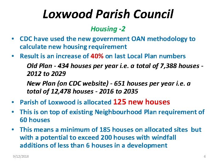 Loxwood Parish Council Housing -2 • CDC have used the new government OAN methodology