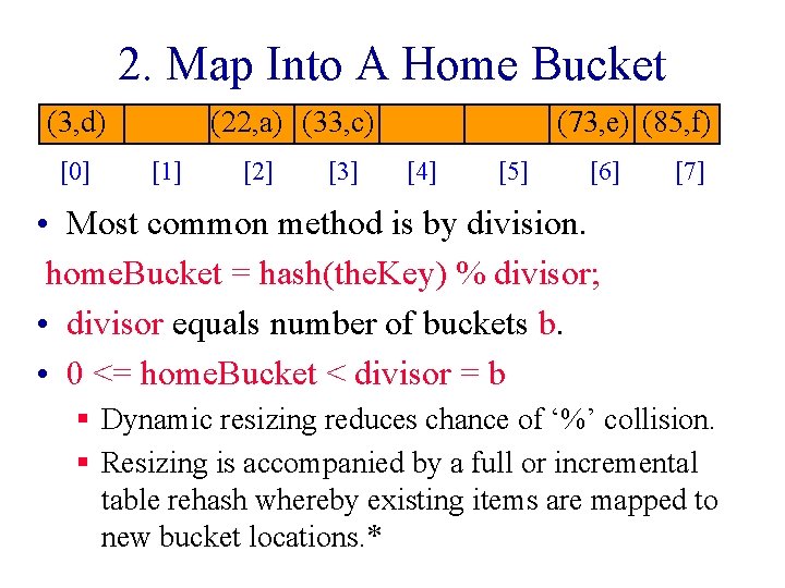 2. Map Into A Home Bucket (3, d) [0] (22, a) (33, c) [1]