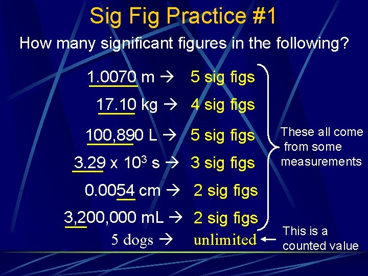 Sig Fig Practice #1 How many significant figures in the following? 1. 0070 m