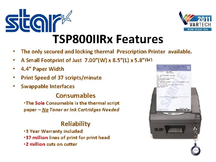 TSP 800 IIRx Features • • • The only secured and locking thermal Prescription