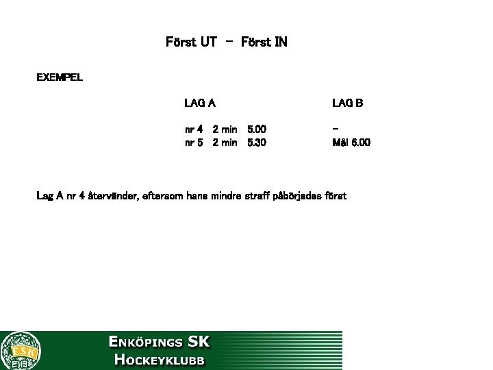 Först UT - Först IN EXEMPEL LAG A LAG B nr 4 2 min