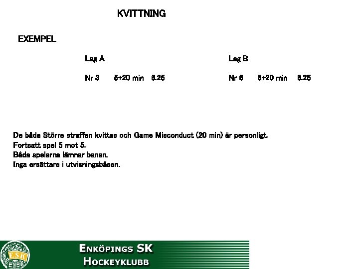 KVITTNING EXEMPEL Lag A Nr 3 Lag B 5+20 min 6. 25 Nr 6