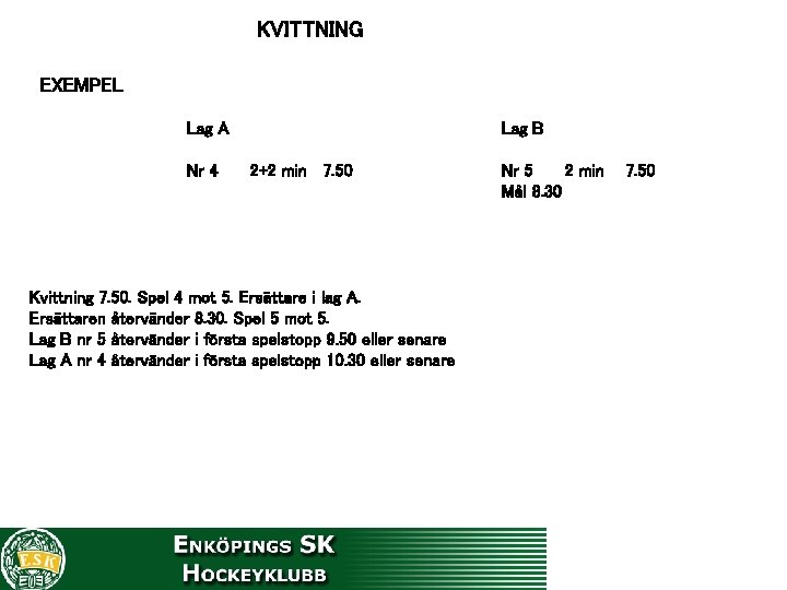 KVITTNING EXEMPEL Lag A Nr 4 Lag B 2+2 min 7. 50 Kvittning 7.