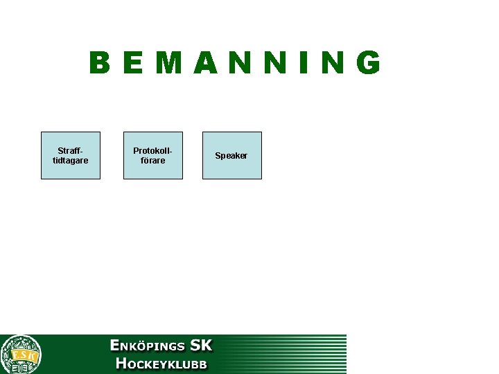 BEMANNING Strafftidtagare Protokollförare Speaker 