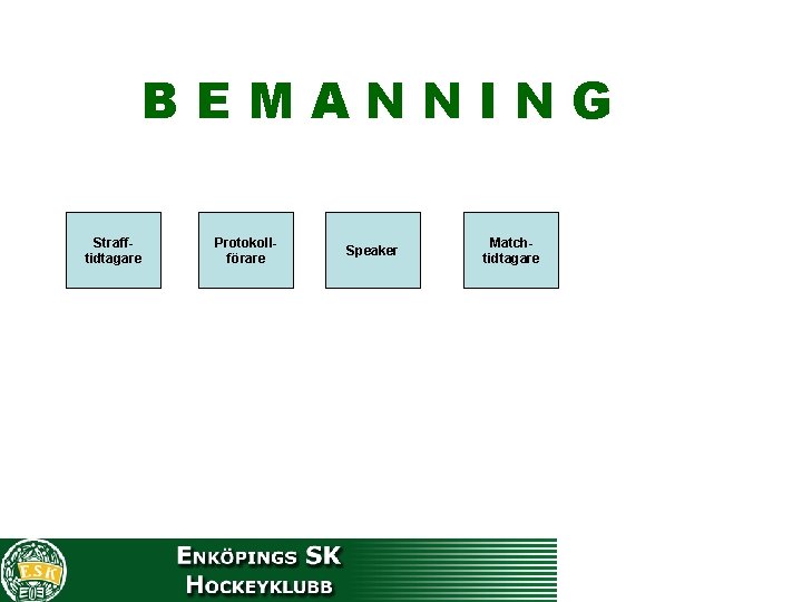 BEMANNING Strafftidtagare Protokollförare Speaker Matchtidtagare 