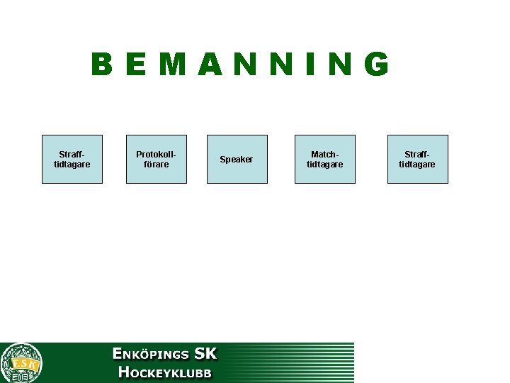 BEMANNING Strafftidtagare Protokollförare Speaker Matchtidtagare Strafftidtagare 