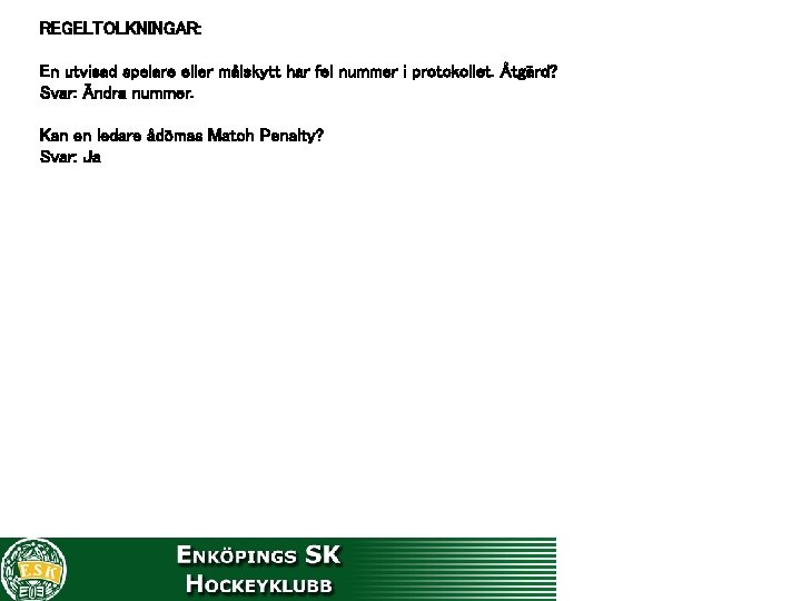 REGELTOLKNINGAR: En utvisad spelare eller målskytt har fel nummer i protokollet. Åtgärd? Svar: Ändra