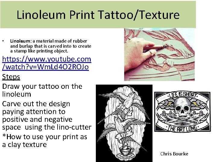 Linoleum Print Tattoo/Texture • Linoleum: a material made of rubber and burlap that is