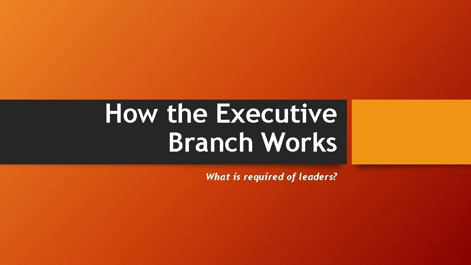 How the Executive Branch Works What is required of leaders? 