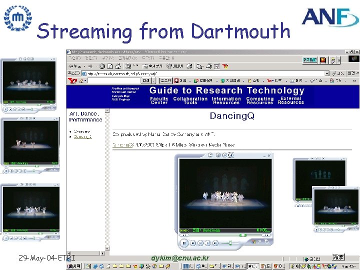 Streaming from Dartmouth 29 -May-04 -ETRI dykim@cnu. ac. kr 30 