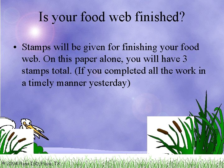 Is your food web finished? • Stamps will be given for finishing your food
