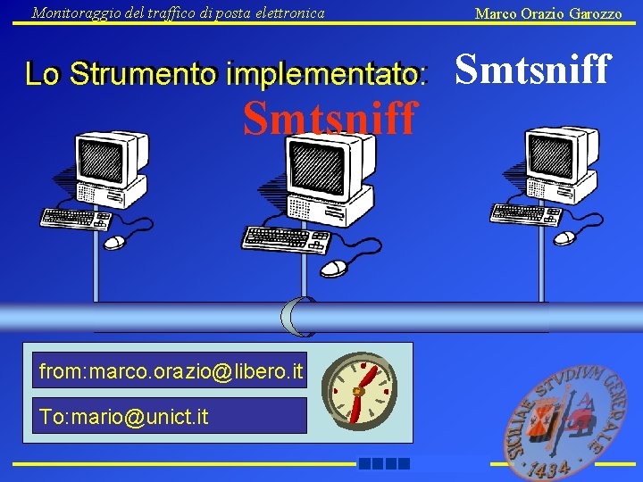 Monitoraggio del traffico di posta elettronica Lo Strumento implementato: Lo Smtsniff sdxc from: marco.