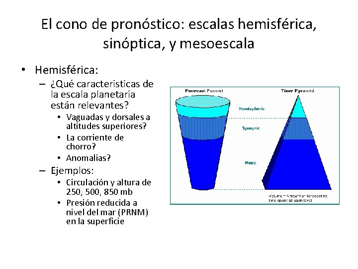 El cono de pronóstico: escalas hemisférica, sinóptica, y mesoescala • Hemisférica: – ¿Qué caracteristicas