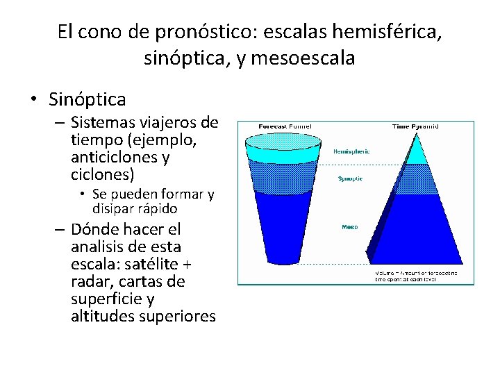 El cono de pronóstico: escalas hemisférica, sinóptica, y mesoescala • Sinóptica – Sistemas viajeros