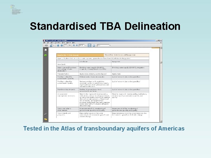Standardised TBA Delineation Tested in the Atlas of transboundary aquifers of Americas 
