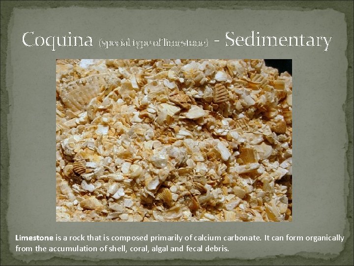 Coquina (special type of limestone) - Sedimentary Limestone is a rock that is composed