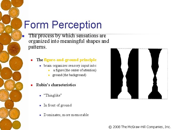 Form Perception n The process by which sensations are organized into meaningful shapes and