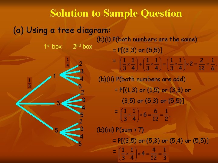 Solution to Sample Question (a) Using a tree diagram: (b)(i) P(both numbers are the