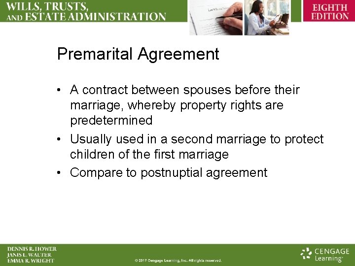 Premarital Agreement • A contract between spouses before their marriage, whereby property rights are Premarital Agreement • A contract between spouses before their marriage, whereby property rights are