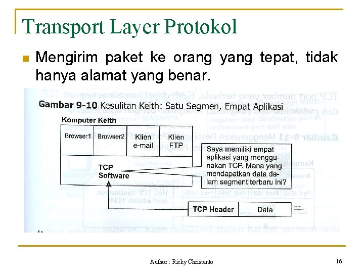 Transport Layer Protokol n Mengirim paket ke orang yang tepat, tidak hanya alamat yang