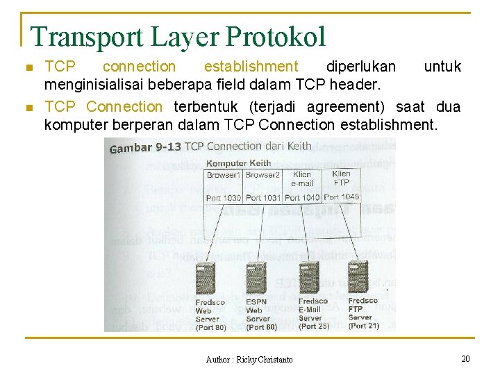 Transport Layer Protokol n n TCP connection establishment diperlukan untuk menginisialisai beberapa field dalam