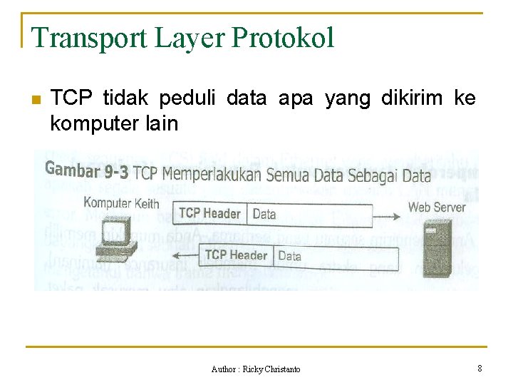 Transport Layer Protokol n TCP tidak peduli data apa yang dikirim ke komputer lain
